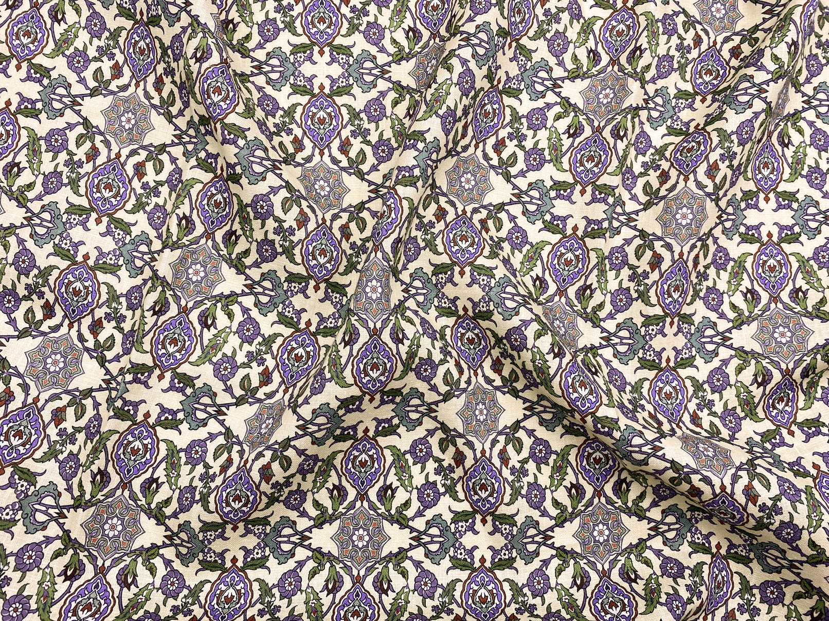 Ткань Лен  бежевого цвета с этническим принтом 20302 2