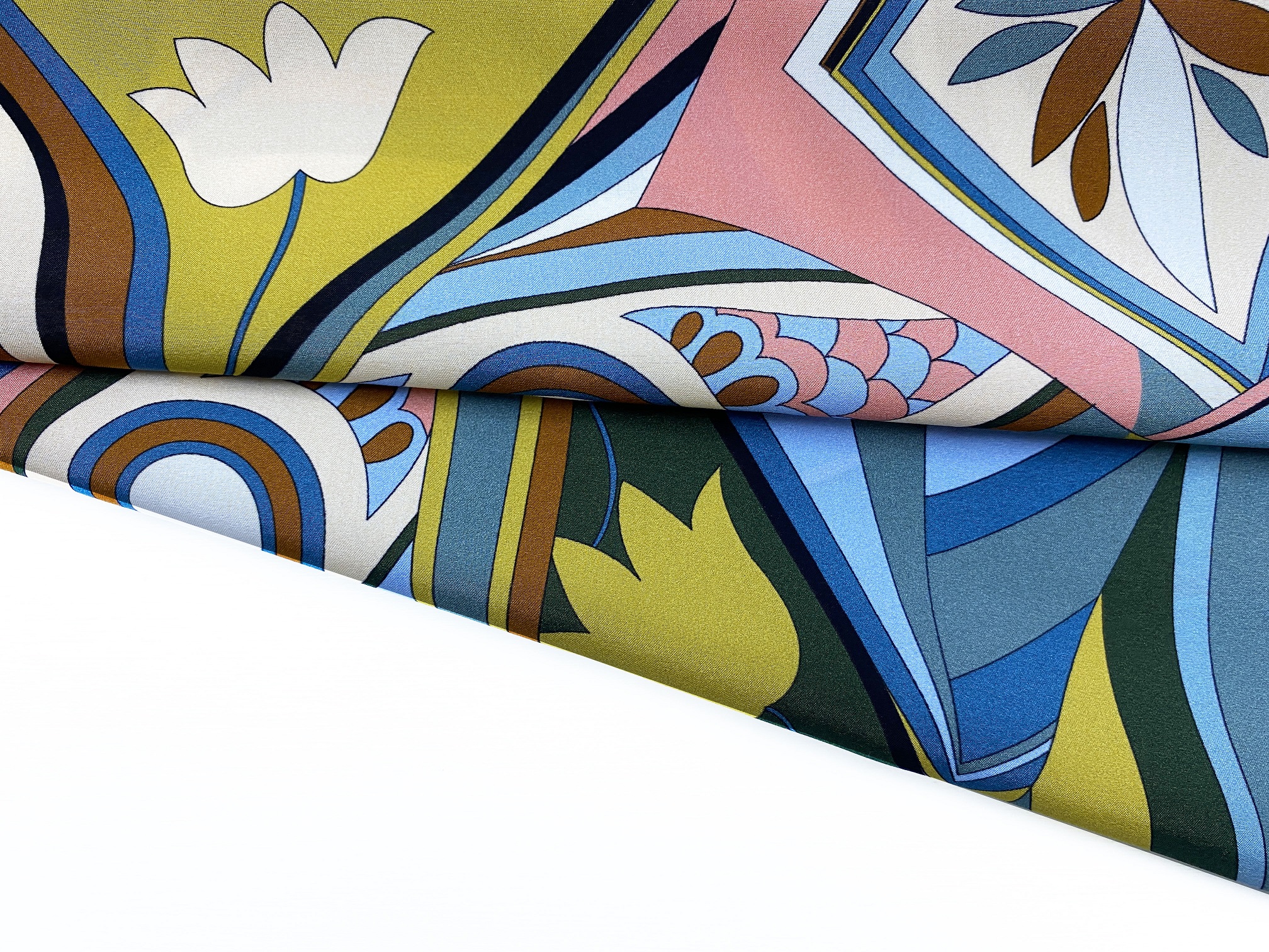 Ткань Шёлк  изумрудно-коричневого цвета с принтом  витраж 46673 4