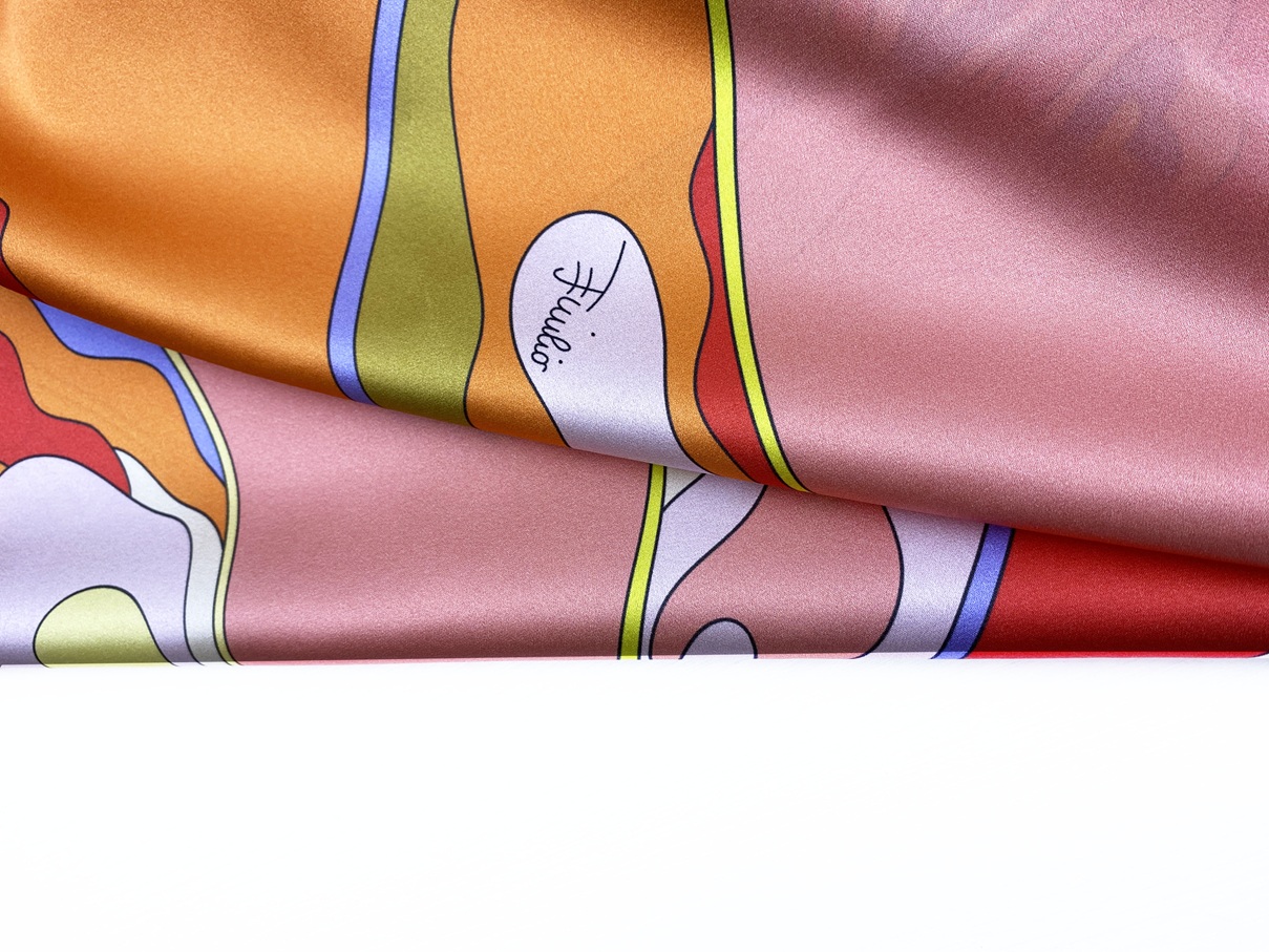 Ткань Шёлк   атласный  красного цвета с принтом   абстракция  46741 4