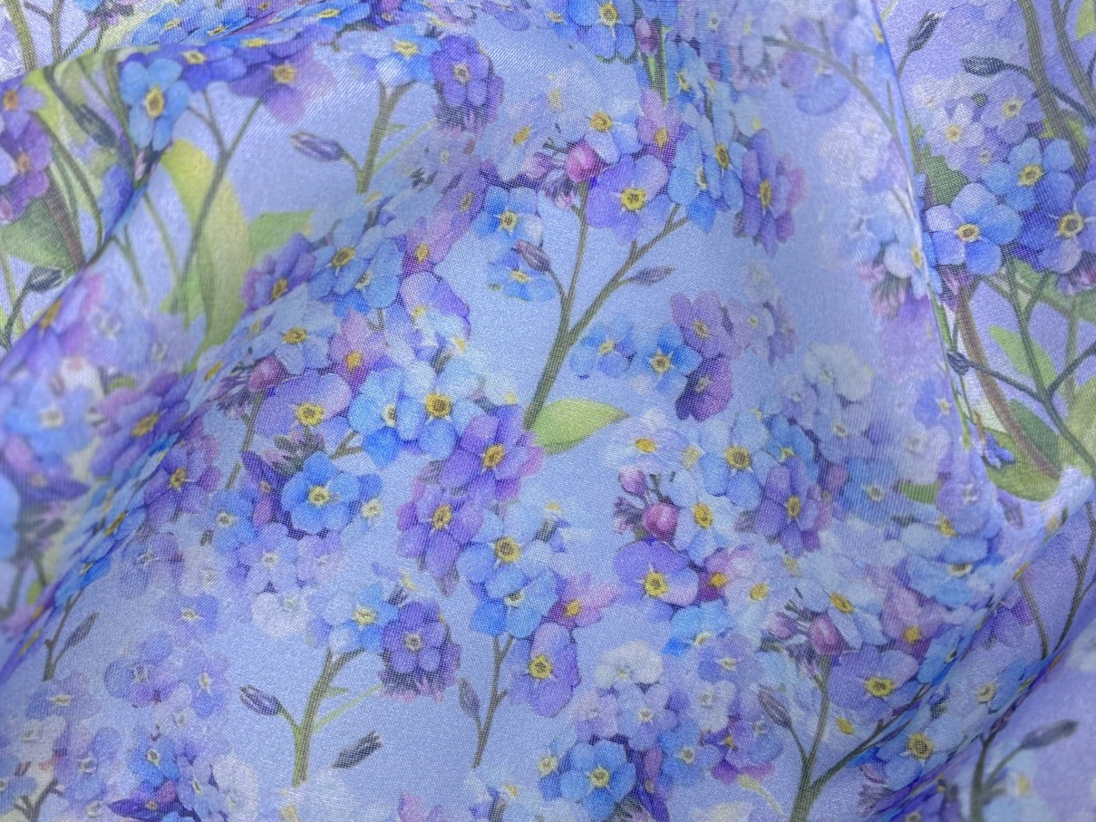 Ткань Муслин голубого цвета  с принтом цветы незабудки  16736 3