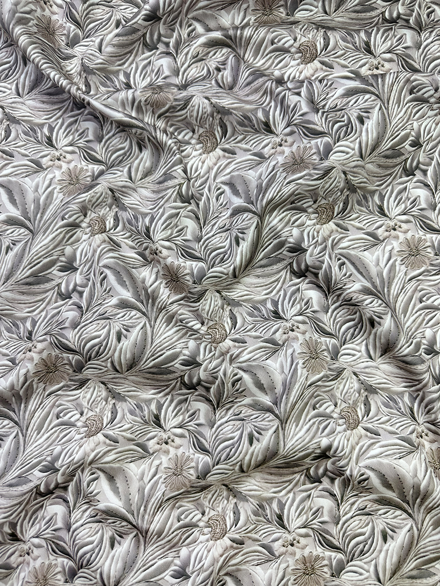 Ткань Хлопок серебристо-лиловый с принтом имитирующим шелковую вышивку  14496 2